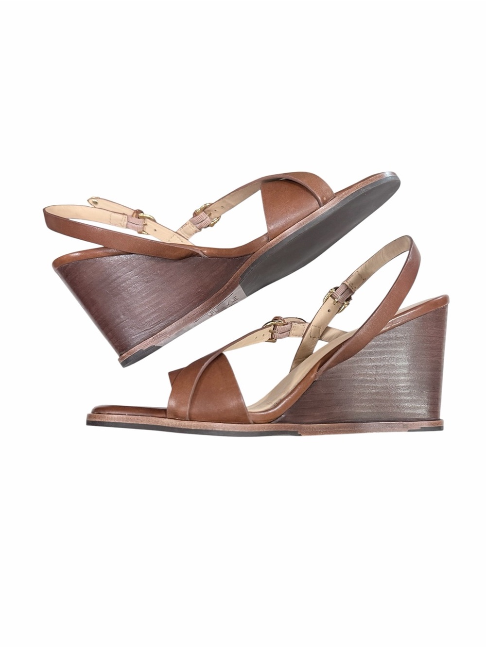 FRYE Rachel Buckle Wedge Heel Sandal in Cinnamon Size 8 - Picture 6 of 11
